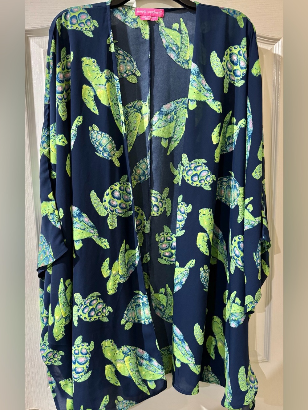 Simply Southern Tropical Blue Green Turtle Swim Coverup Kimono 0XS-S-M